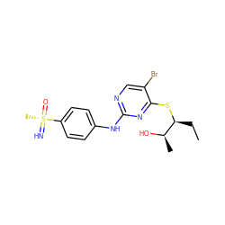 CC[C@H](Sc1nc(Nc2ccc([S@@](C)(=N)=O)cc2)ncc1Br)[C@@H](C)O ZINC000013982689