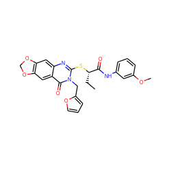 CC[C@H](Sc1nc2cc3c(cc2c(=O)n1Cc1ccco1)OCO3)C(=O)Nc1cccc(OC)c1 ZINC000002974229