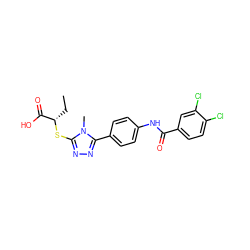 CC[C@H](Sc1nnc(-c2ccc(NC(=O)c3ccc(Cl)c(Cl)c3)cc2)n1C)C(=O)O ZINC000073169648