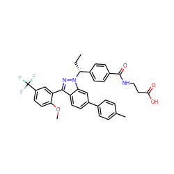 CC[C@H](c1ccc(C(=O)NCCC(=O)O)cc1)n1nc(-c2cc(C(F)(F)F)ccc2OC)c2ccc(-c3ccc(C)cc3)cc21 ZINC000473083127