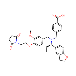 CC[C@H](c1ccc2c(c1)CCO2)N(Cc1ccc(C(=O)O)cc1)Cc1ccc(OCCN2C(=O)CCC2=O)c(OC)c1 ZINC001772578228