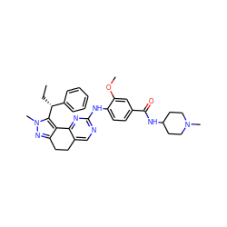 CC[C@H](c1ccccc1)c1c2c(nn1C)CCc1cnc(Nc3ccc(C(=O)NC4CCN(C)CC4)cc3OC)nc1-2 ZINC000169702184