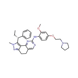 CC[C@H](c1ccccc1)c1c2c(nn1C)CCc1cnc(Nc3ccc(OCCN4CCCC4)cc3OC)nc1-2 ZINC000169702176