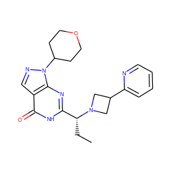 CC[C@H](c1nc2c(cnn2C2CCOCC2)c(=O)[nH]1)N1CC(c2ccccn2)C1 ZINC000116978708