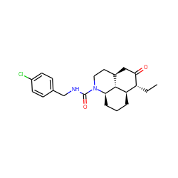 CC[C@H]1C(=O)C[C@@H]2CCN(C(=O)NCc3ccc(Cl)cc3)[C@@H]3CCC[C@H]1[C@@H]23 ZINC001772611429