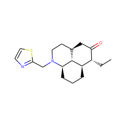 CC[C@H]1C(=O)C[C@@H]2CCN(Cc3nccs3)[C@@H]3CCC[C@H]1[C@@H]23 ZINC001772631248