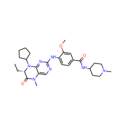 CC[C@H]1C(=O)N(C)c2cnc(Nc3ccc(C(=O)NC4CCN(C)CC4)cc3OC)nc2N1C1CCCC1 ZINC000035851315