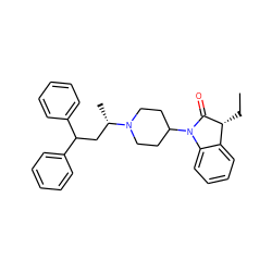 CC[C@H]1C(=O)N(C2CCN([C@@H](C)CC(c3ccccc3)c3ccccc3)CC2)c2ccccc21 ZINC000169341844