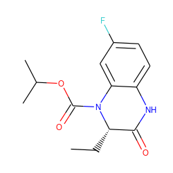 CC[C@H]1C(=O)Nc2ccc(F)cc2N1C(=O)OC(C)C ZINC000003916138