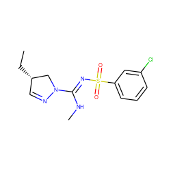 CC[C@H]1C=NN(/C(=N/S(=O)(=O)c2cccc(Cl)c2)NC)C1 ZINC000072124748