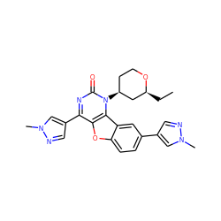 CC[C@H]1C[C@@H](n2c(=O)nc(-c3cnn(C)c3)c3oc4ccc(-c5cnn(C)c5)cc4c32)CCO1 ZINC000096907433