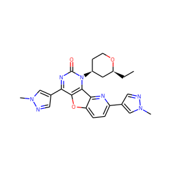 CC[C@H]1C[C@@H](n2c(=O)nc(-c3cnn(C)c3)c3oc4ccc(-c5cnn(C)c5)nc4c32)CCO1 ZINC000096907430