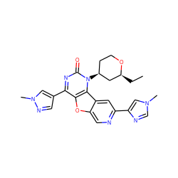 CC[C@H]1C[C@@H](n2c(=O)nc(-c3cnn(C)c3)c3oc4cnc(-c5cn(C)cn5)cc4c32)CCO1 ZINC000096907415