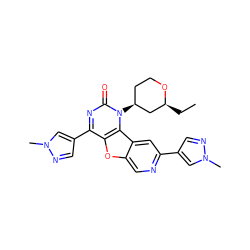 CC[C@H]1C[C@@H](n2c(=O)nc(-c3cnn(C)c3)c3oc4cnc(-c5cnn(C)c5)cc4c32)CCO1 ZINC000096907429