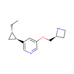 CC[C@H]1C[C@@H]1c1cncc(OC[C@@H]2CCN2)c1 ZINC000095564766