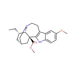 CC[C@H]1C[C@@H]2CN3CCc4c([nH]c5ccc(OC)cc45)[C@](C(=O)OC)(C2)[C@H]13 ZINC000100392804