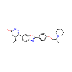 CC[C@H]1CC(=O)NN=C1c1ccc2nc(-c3ccc(OC[C@@H](C)N4CCCCC4)cc3)oc2c1 ZINC000139330498