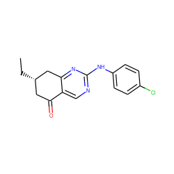 CC[C@H]1CC(=O)c2cnc(Nc3ccc(Cl)cc3)nc2C1 ZINC000096282180