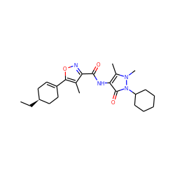 CC[C@H]1CC=C(c2onc(C(=O)Nc3c(C)n(C)n(C4CCCCC4)c3=O)c2C)CC1 ZINC001772609777