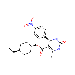 CC[C@H]1CC[C@@H](OC(=O)C2=C(C)NC(=O)N[C@@H]2c2ccc([N+](=O)[O-])cc2)CC1 ZINC000101085658