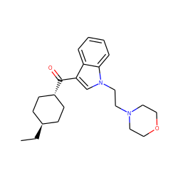 CC[C@H]1CC[C@H](C(=O)c2cn(CCN3CCOCC3)c3ccccc23)CC1 ZINC000253681827