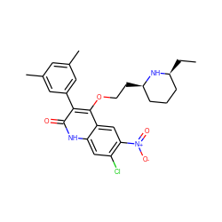 CC[C@H]1CCC[C@@H](CCOc2c(-c3cc(C)cc(C)c3)c(=O)[nH]c3cc(Cl)c([N+](=O)[O-])cc23)N1 ZINC000029481194