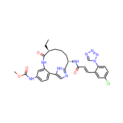 CC[C@H]1CCC[C@H](NC(=O)/C=C/c2cc(Cl)ccc2-n2cnnn2)c2ncc([nH]2)-c2ccc(NC(=O)OC)cc2NC1=O ZINC001772573653