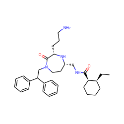 CC[C@H]1CCCC[C@H]1C(=O)NC[C@@H]1CCN(CC(c2ccccc2)c2ccccc2)C(=O)[C@H](CCCN)N1 ZINC001772639987