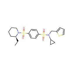 CC[C@H]1CCCCN1S(=O)(=O)c1ccc(S(=O)(=O)N(Cc2cccs2)C2CC2)cc1 ZINC000000933706