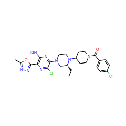 CC[C@H]1CN(c2nc(N)c(-c3nnc(C)o3)nc2Cl)CCN1C1CCN(C(=O)c2ccc(Cl)cc2)CC1 ZINC000103266168