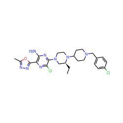 CC[C@H]1CN(c2nc(N)c(-c3nnc(C)o3)nc2Cl)CCN1C1CCN(Cc2ccc(Cl)cc2)CC1 ZINC000103266165