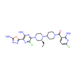 CC[C@H]1CN(c2nc(N)c(-c3nnc(N)o3)nc2Cl)CCN1C1CCN(C(=O)c2ccc(Cl)nc2N)CC1 ZINC000103266181