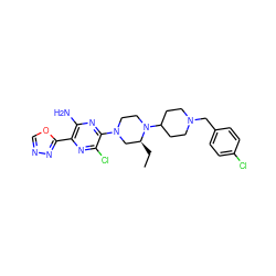 CC[C@H]1CN(c2nc(N)c(-c3nnco3)nc2Cl)CCN1C1CCN(Cc2ccc(Cl)cc2)CC1 ZINC000103266161