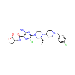 CC[C@H]1CN(c2nc(N)c(C(=O)N[C@@H]3CCOC3=O)nc2Cl)CCN1C1CCN(Cc2ccc(Cl)cc2)CC1 ZINC000073160827