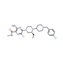 CC[C@H]1CN(c2nc(N)c(C(=O)NC)nc2Cl)CCN1C1CCN(Cc2ccc(Cl)cc2)CC1 ZINC000043131872