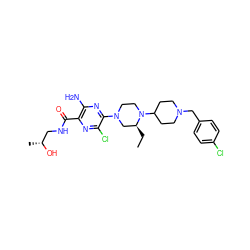 CC[C@H]1CN(c2nc(N)c(C(=O)NC[C@@H](C)O)nc2Cl)CCN1C1CCN(Cc2ccc(Cl)cc2)CC1 ZINC000073196020