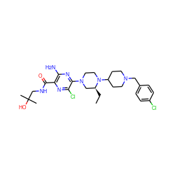 CC[C@H]1CN(c2nc(N)c(C(=O)NCC(C)(C)O)nc2Cl)CCN1C1CCN(Cc2ccc(Cl)cc2)CC1 ZINC000073196021