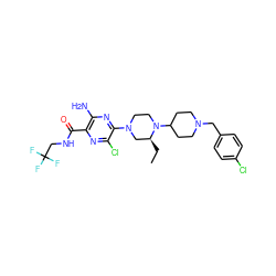 CC[C@H]1CN(c2nc(N)c(C(=O)NCC(F)(F)F)nc2Cl)CCN1C1CCN(Cc2ccc(Cl)cc2)CC1 ZINC000073156735