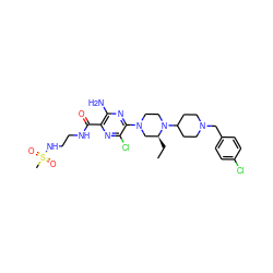 CC[C@H]1CN(c2nc(N)c(C(=O)NCCNS(C)(=O)=O)nc2Cl)CCN1C1CCN(Cc2ccc(Cl)cc2)CC1 ZINC000073167327