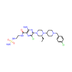 CC[C@H]1CN(c2nc(N)c(C(=O)NCCNS(N)(=O)=O)nc2Cl)CCN1C1CCN(Cc2ccc(Cl)cc2)CC1 ZINC000073196022