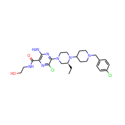 CC[C@H]1CN(c2nc(N)c(C(=O)NCCO)nc2Cl)CCN1C1CCN(Cc2ccc(Cl)cc2)CC1 ZINC000073156740