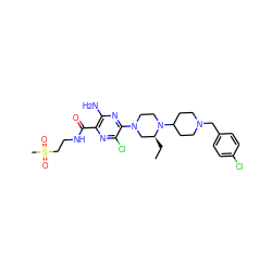 CC[C@H]1CN(c2nc(N)c(C(=O)NCCS(C)(=O)=O)nc2Cl)CCN1C1CCN(Cc2ccc(Cl)cc2)CC1 ZINC000073196342