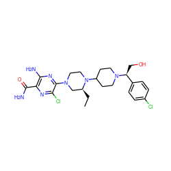 CC[C@H]1CN(c2nc(N)c(C(N)=O)nc2Cl)CCN1C1CCN([C@@H](CO)c2ccc(Cl)cc2)CC1 ZINC000073159522