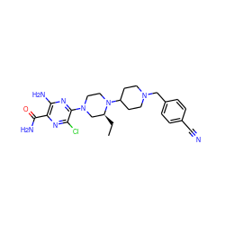 CC[C@H]1CN(c2nc(N)c(C(N)=O)nc2Cl)CCN1C1CCN(Cc2ccc(C#N)cc2)CC1 ZINC000073160375