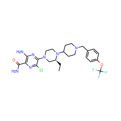 CC[C@H]1CN(c2nc(N)c(C(N)=O)nc2Cl)CCN1C1CCN(Cc2ccc(OC(F)(F)F)cc2)CC1 ZINC000073164158