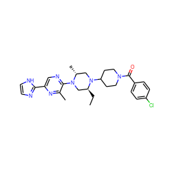 CC[C@H]1CN(c2ncc(-c3ncc[nH]3)nc2C)[C@H](C)CN1C1CCN(C(=O)c2ccc(Cl)cc2)CC1 ZINC000103266248