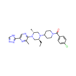 CC[C@H]1CN(c2ncc(-c3nnc[nH]3)nc2C)[C@H](C)CN1C1CCN(C(=O)c2ccc(Cl)cc2)CC1 ZINC000103266981