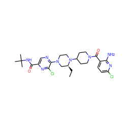 CC[C@H]1CN(c2ncc(C(=O)NC(C)(C)C)nc2Cl)CCN1C1CCN(C(=O)c2ccc(Cl)nc2N)CC1 ZINC000073160897