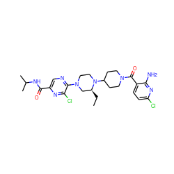 CC[C@H]1CN(c2ncc(C(=O)NC(C)C)nc2Cl)CCN1C1CCN(C(=O)c2ccc(Cl)nc2N)CC1 ZINC000073141891