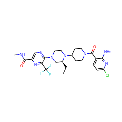 CC[C@H]1CN(c2ncc(C(=O)NC)nc2C(F)(F)F)CCN1C1CCN(C(=O)c2ccc(Cl)nc2N)CC1 ZINC000073196297